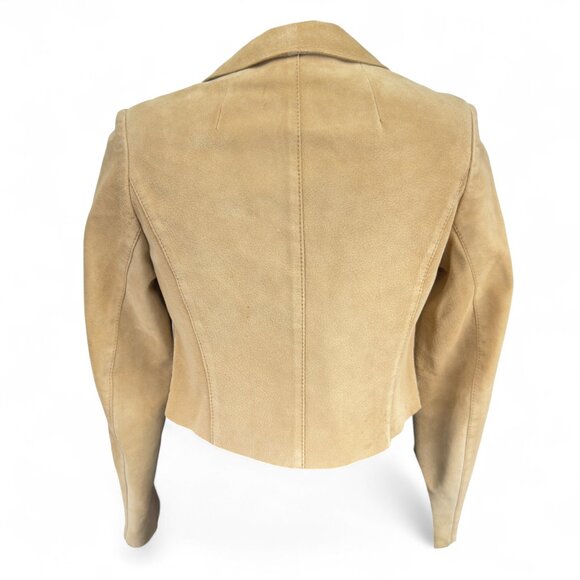 VINTAGE Suede Cropped Tan Camel Beige Blazer Jacket XS/S - Picture 4 of 7